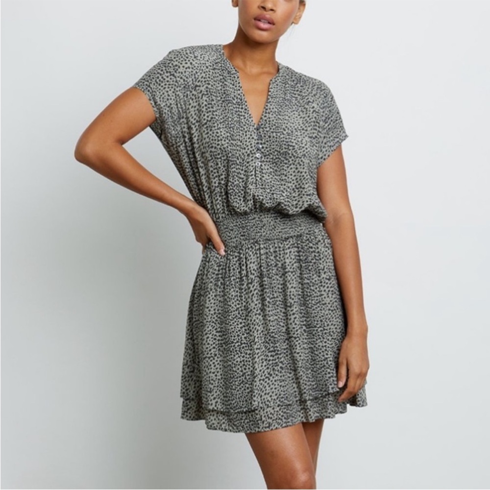 Rails Womens Karla Green Animal Print Smocked Casual Mini Dress  NWT